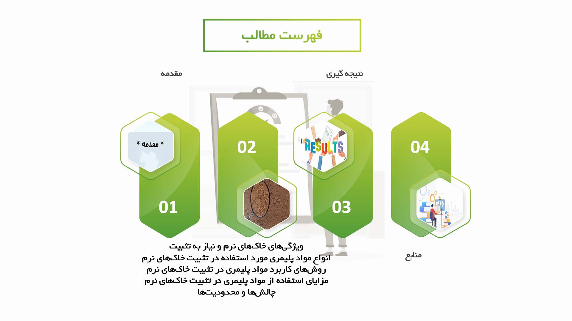 پاورپوینت در مورد استفاده از مواد پلیمری در تثبیت خاک‌های نرم